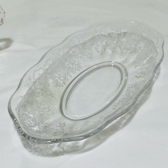 Fostoria Corsage Pattern Clear Etched Crystal Creamer Sugar Bowl & Relish Dish - Picture 4 of 13
